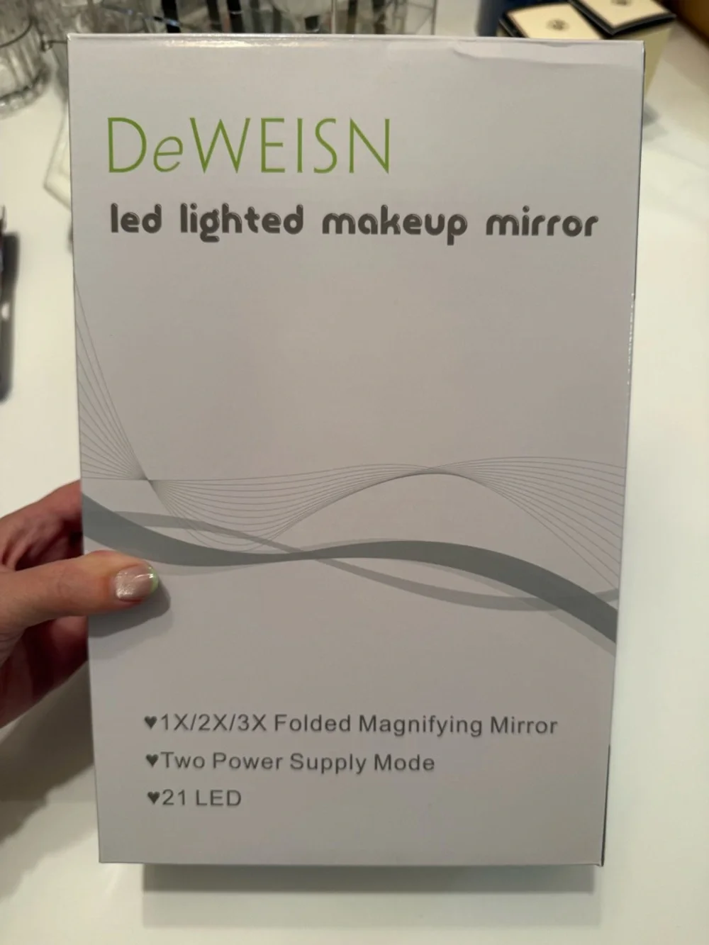 DeWeisn Tabletop Tri-Fold Lighted Vanity Mirror and 3X/2X/1X Magnification
